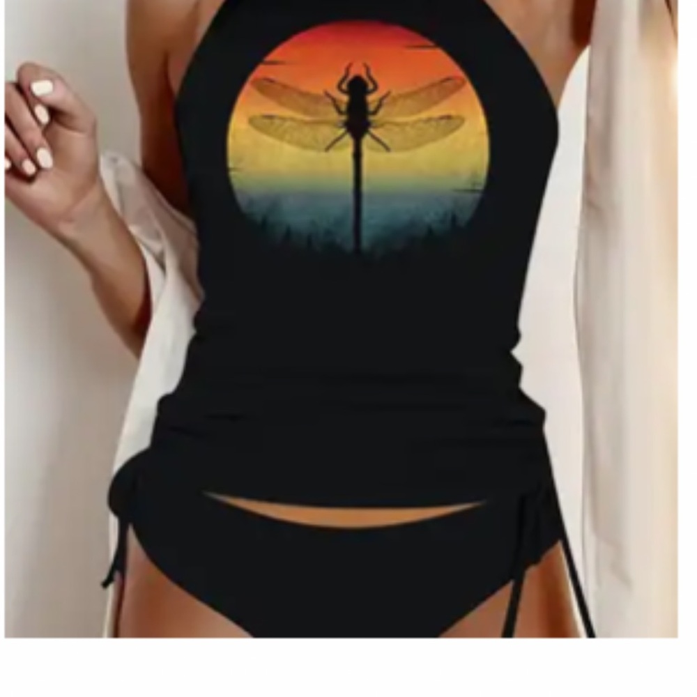Dragonfly Sunset Drawstring Tankini Set XL NWT - Picture 2 of 2